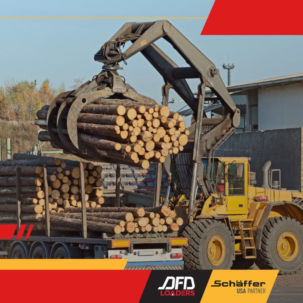 wheel loader with logs